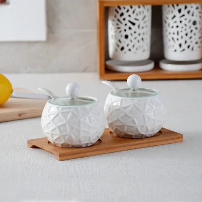 2 pcs in 1 glass lid Птичье гнездо дизайн сахарница домашняя кухня Ceramica для соли и специй горшок банки для специй с ложками - Цвет: 2 pcs in 1 glass lid