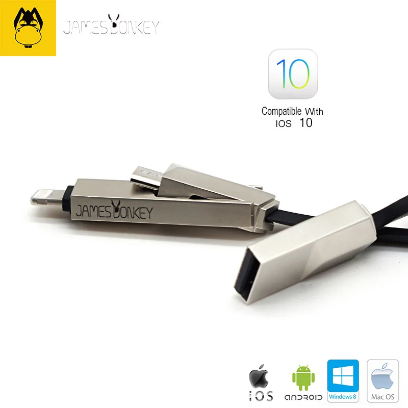 Новые James Donkey 362 для iPhone iOS 10 7/6/6 s/для iPad Android 2 в 1 USB-кабели 1.2-1.8 м телефон быстрой