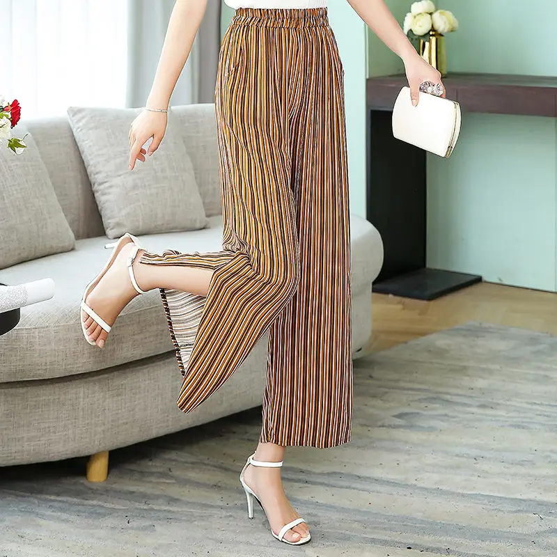 Женские брюки в богемном стиле повседневные Прямые до щиколотки полоску с