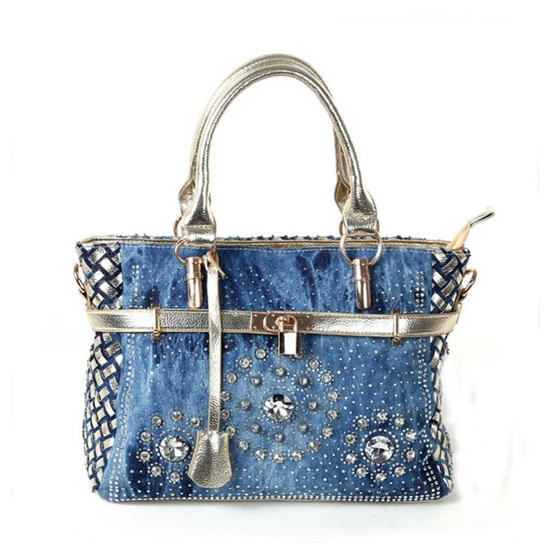Лето 2017 модная женская сумка большие Наплечные сумки из ткани Оксфорд джинсовый