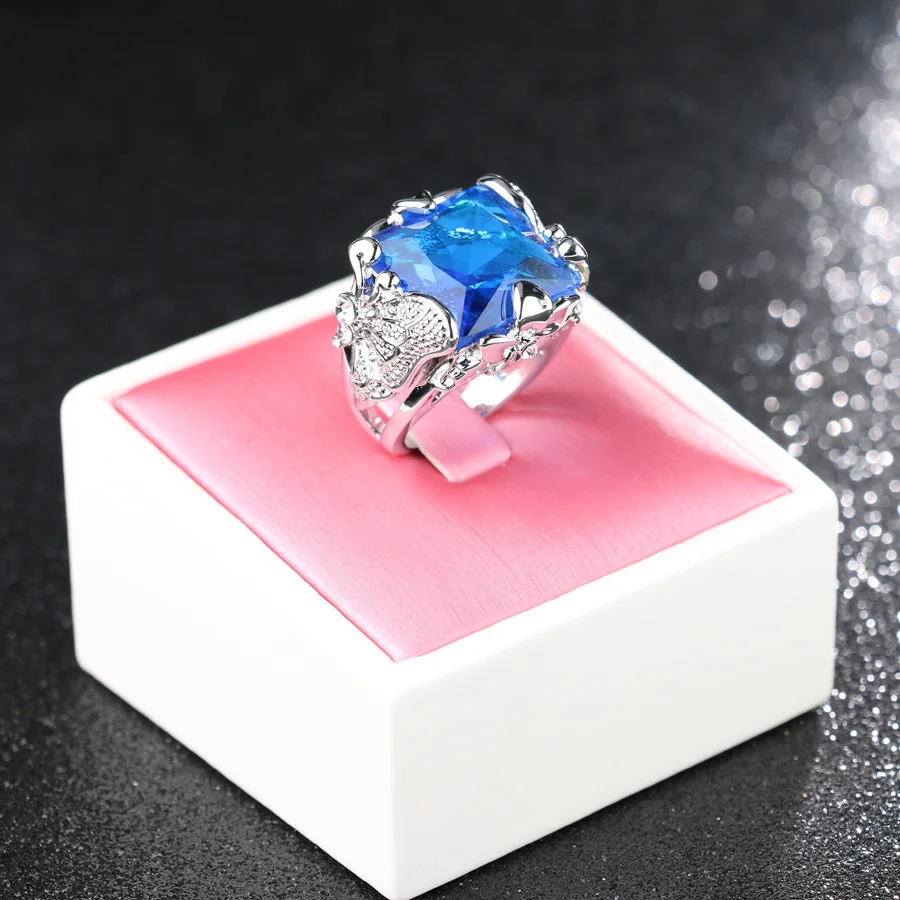 Модные кольца Kinel с синим кубическим цирконием женское кольцо большими