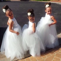 white 2020 flower girl dresses for weddings ball gown tulle lace long holy first communion dresses for little girls