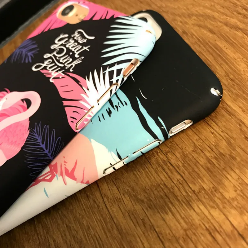 KOMY Phone Case For iPhone X Cute Cartoon Flamingo Flower Leaf Leaves Painting Cover Hard PC Back Cases 6s 7 8 Plus |