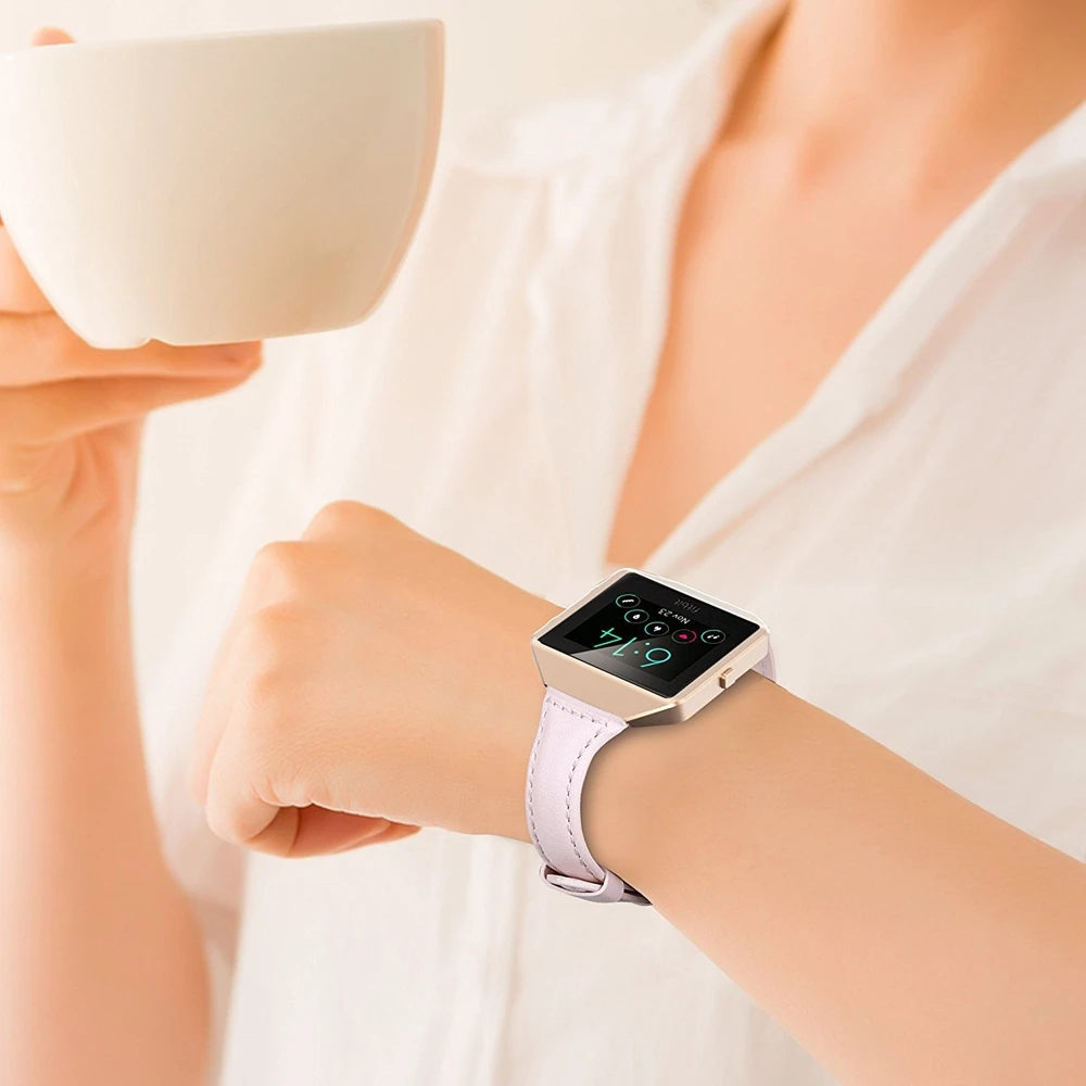Кожаные браслеты с металлической рамой совместимы Fitbit Blaze Смарт-часы классические из натуральной кожи заменить мужские Т-ремень для женщин и мужчин