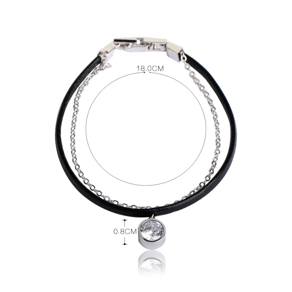 Женский браслет с кулоном Blucome тонкий круглый из меди и кожи цирконием подарочные