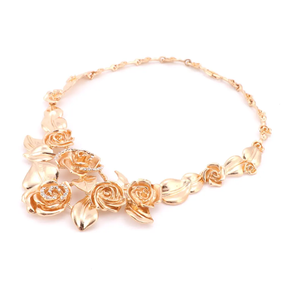 Женские Ювелирные наборы с золотыми розовыми цветами Трендовое ожерелье