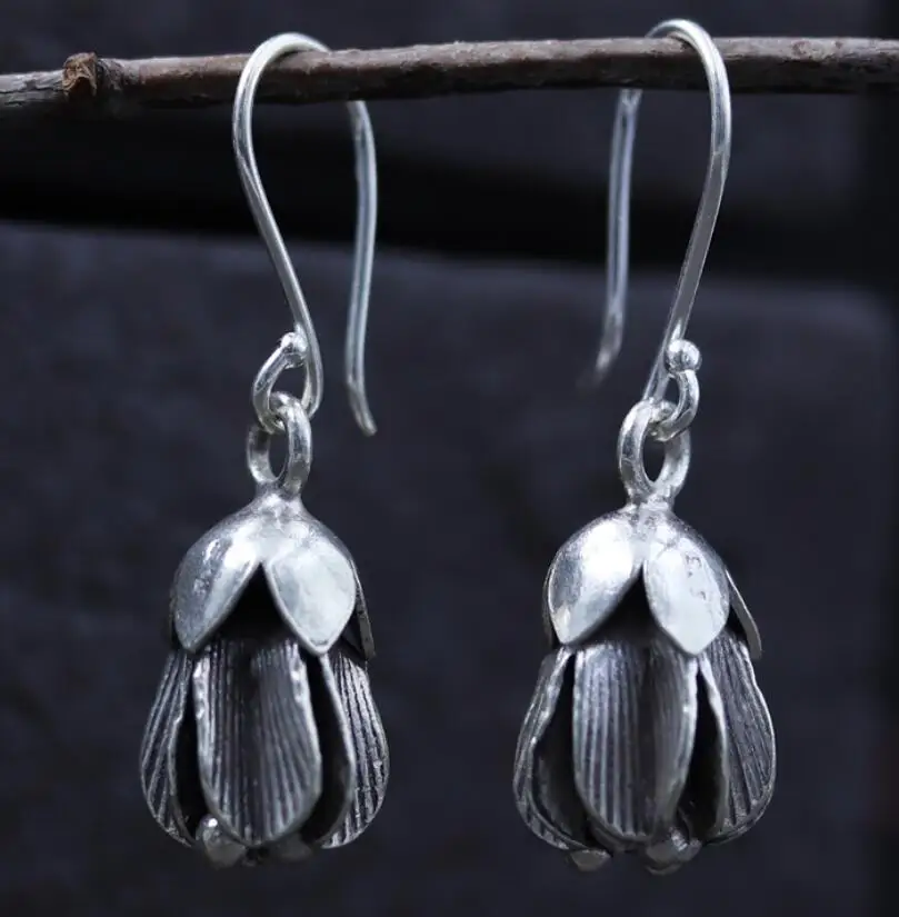 Серьги фонарики из серебра 925 пробы с цветком|handmade earrings|earrings handmade925 sterling |