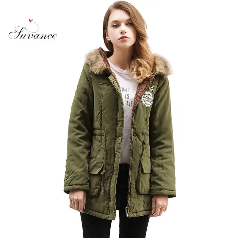 Suvance зимнее повседневное лоскутное тонкое пальто с капюшоном шерстяное