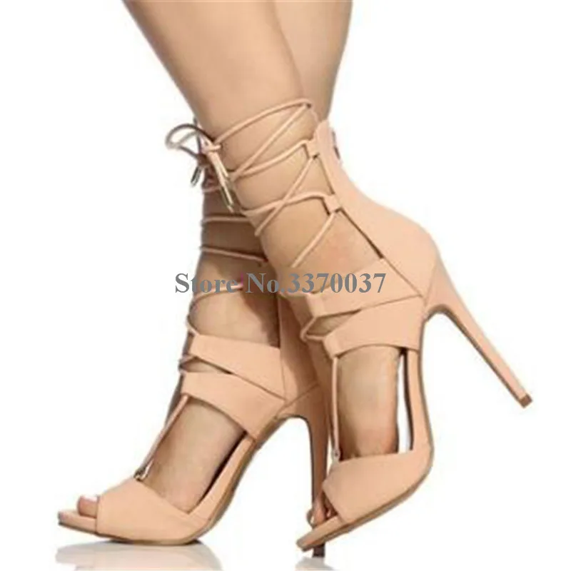 Босоножки женские замшевые с открытым носком сандалии гладиаторы на шпильке