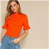 SHEIN модная футболка с воротником-стойкой и манжетами,, элегантная женская одежда, летняя футболка, топы с рукавами-стойкой