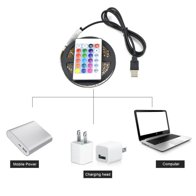 5050 SMD RGB USB Светодиодная лента светильник DC 5V ТВ lcd фоновый светильник ing с 24 клавишами ИК-контроллер водонепроницаемая лента 0,5 м 1 м 2 м