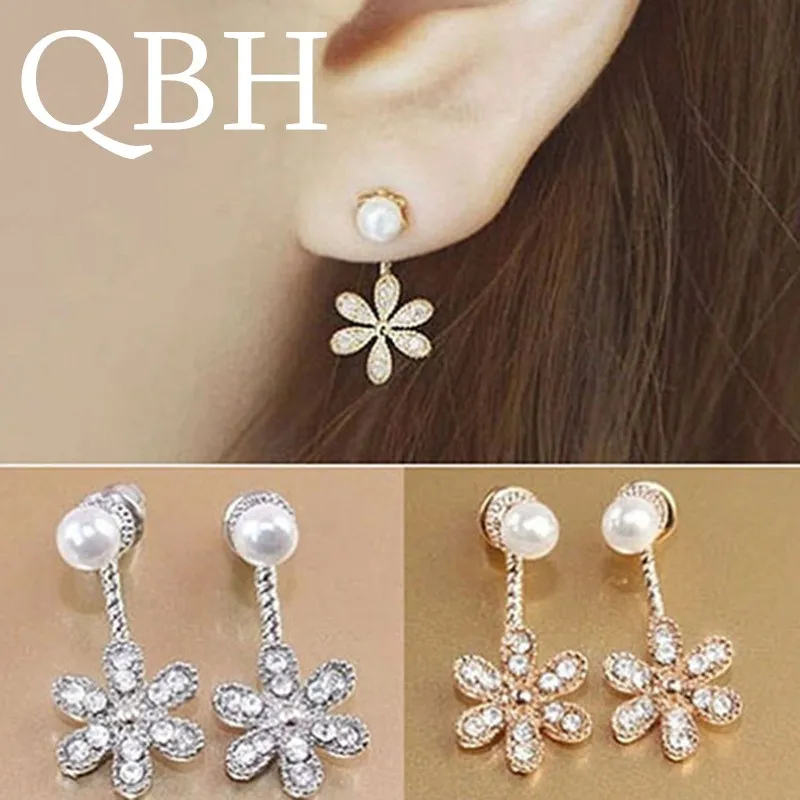 Женские серьги гвоздики с искусственным жемчугом и кристаллами|crystal stud earrings|stud