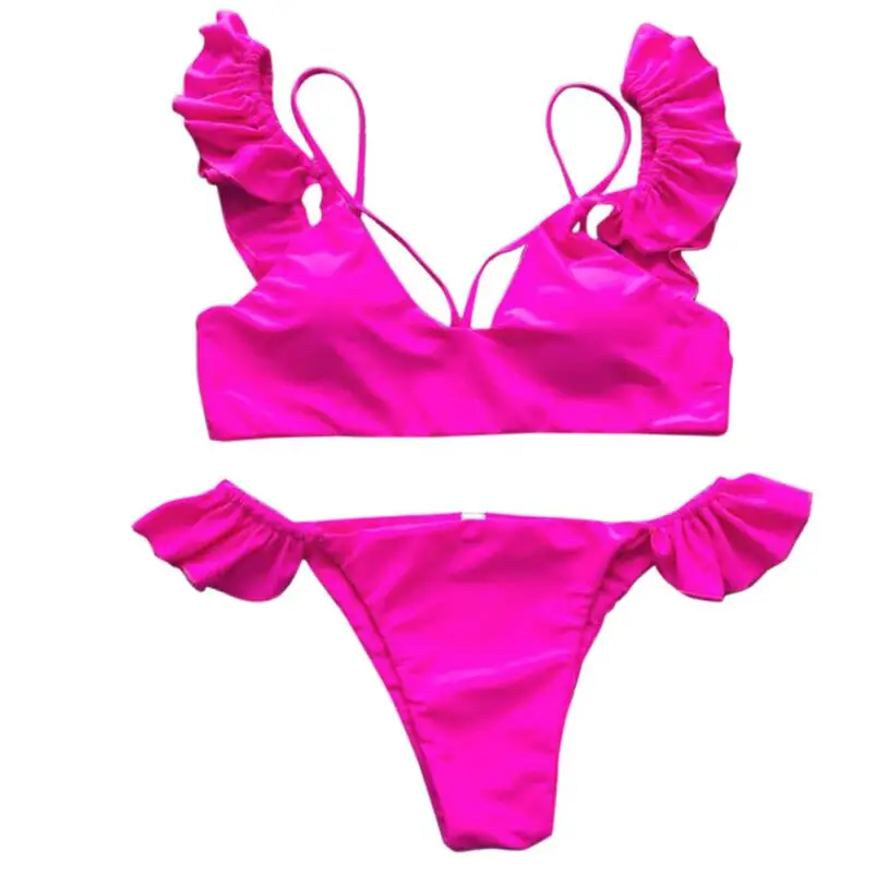 Hot Pink JAYCOSIN, женский сексуальный комплект с бюстгальтером и оборками, пуш-ап, мягкий s купальник, купальный костюм, m15 - Цвет: Hot Pink