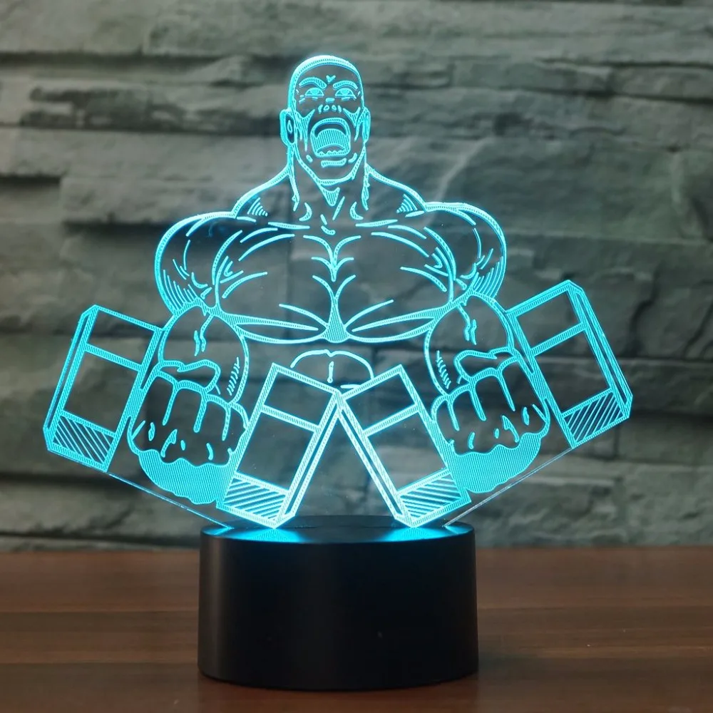 

Dumbbell Muscle Man Shape 3D Nightlight Bedroom Table Lamp 7 Colors Visual LED Lampara Bodybuilding Decor Sleep Lighting Gifts
