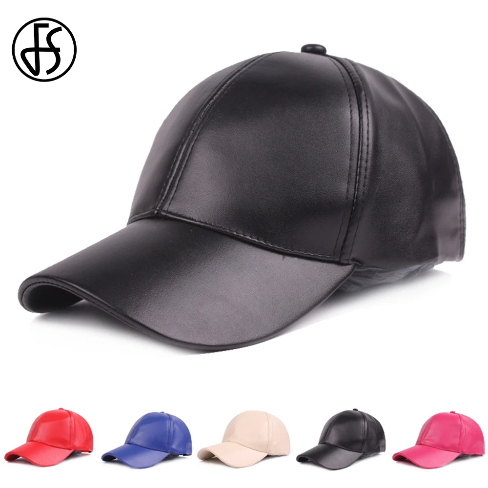 

FS Black White Red PU Leather Hat For Women Men Spring Baseball Caps Unisex Snapback Hip Hop Cap Custom Bone Trucker Hats 2023