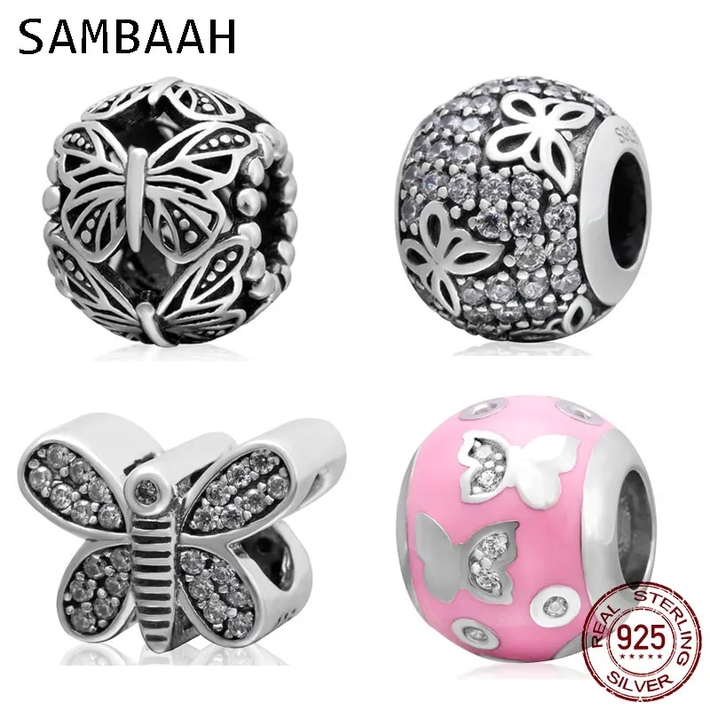 Бусины бабочки Sambaah из серебра 925 пробы для оригинального браслета цепочки