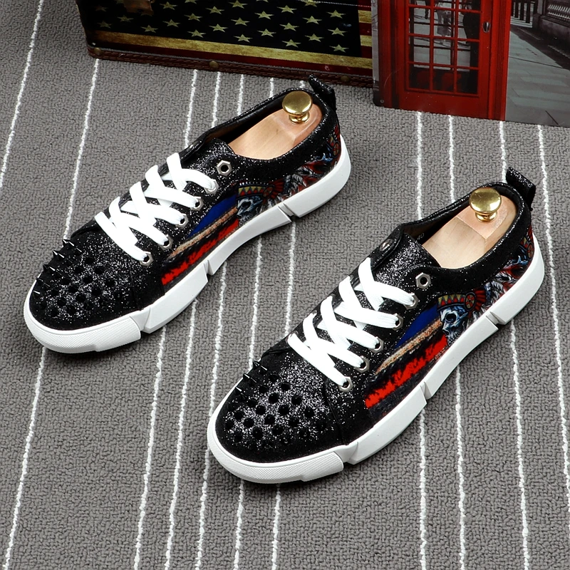 CuddlyIIPanda New Men Fashion Rivets Sneakers Spring Autumn Indians Smoking Slippers Runway Chaussures Hommes Punk Shoes | Обувь