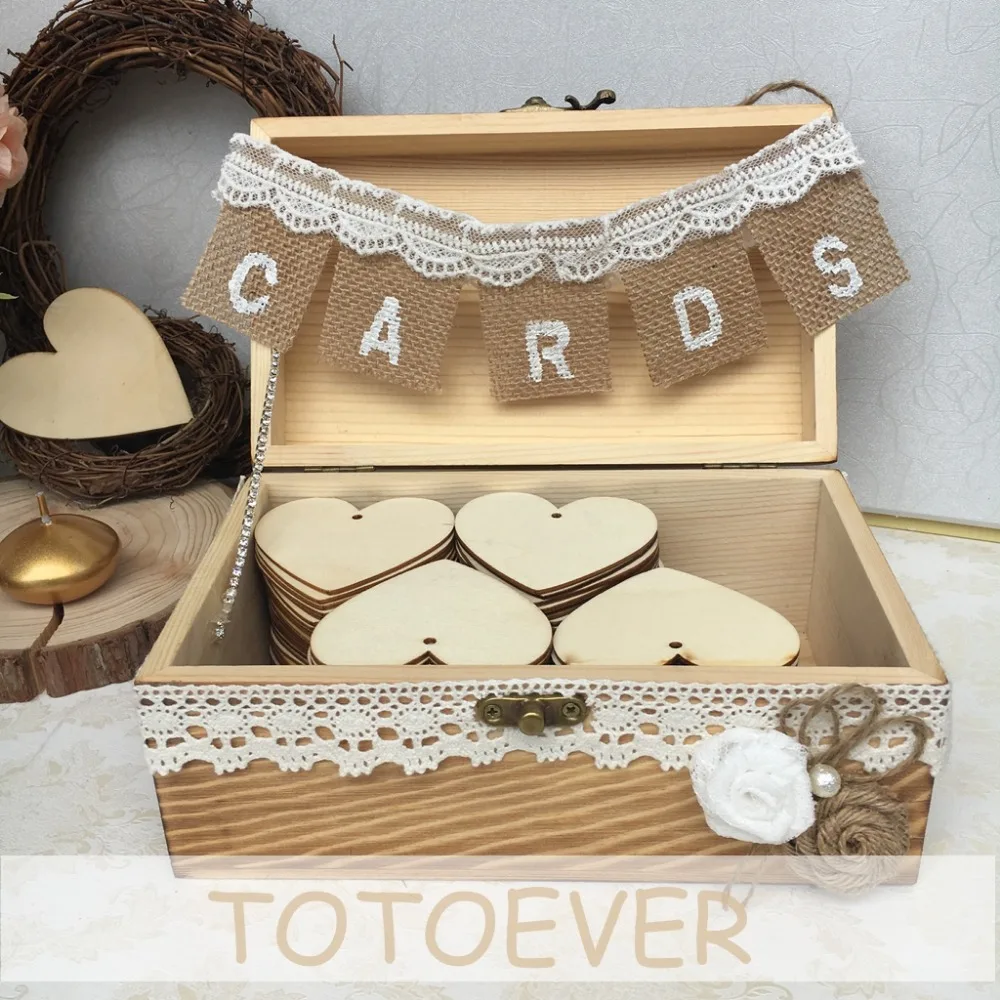 

Handmade Rustic Retro Wooden Wedding Guest book Rustic Wedding Guestbox Custom Rectangle Keepsake box wedding box with 120hearts