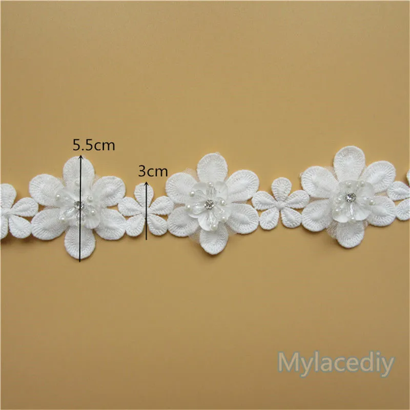 1 метр 5 см белый цветок жемчуг алмаз Кружевной Край Отделка ленты ткань вышитая