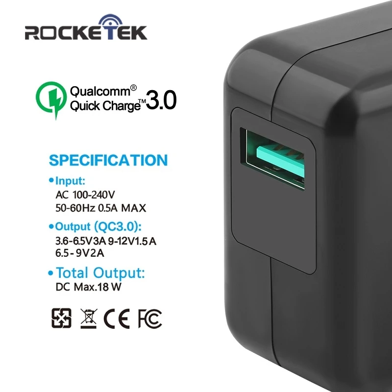 Rocketek Quick Charge QC 3 0 дорожный телефон Быстрый USB зарядное устройство выход 3A 2