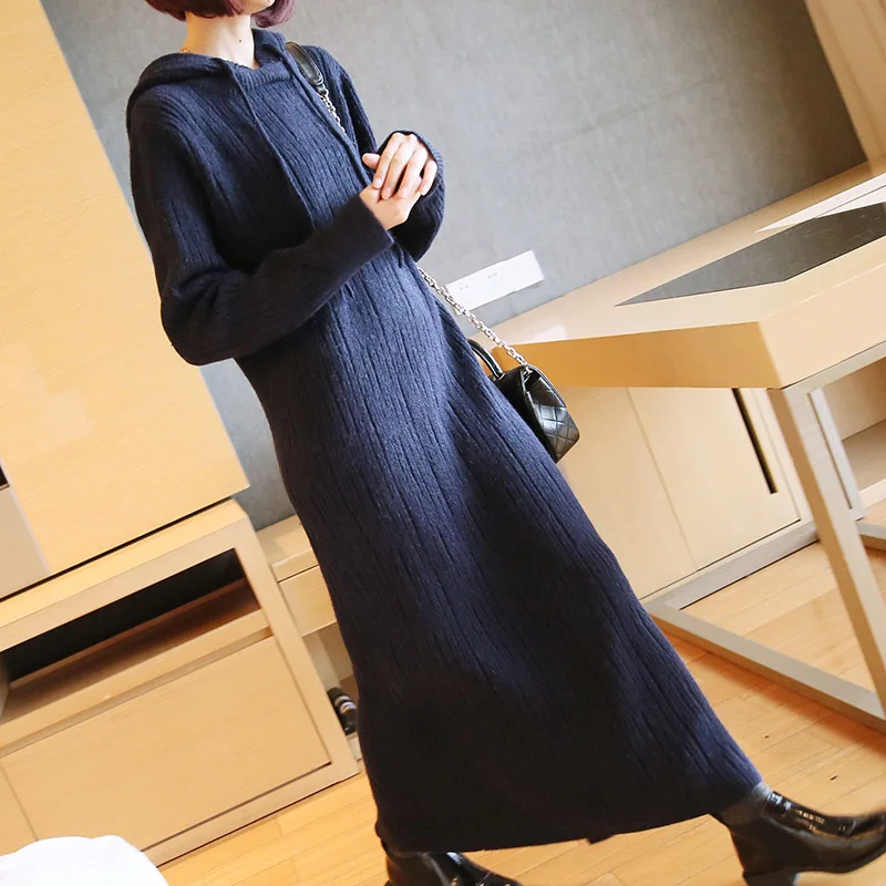 

Autumn new knit dress hooded casual long sweater female 2018 autumn and winter fashion large size women's clothing