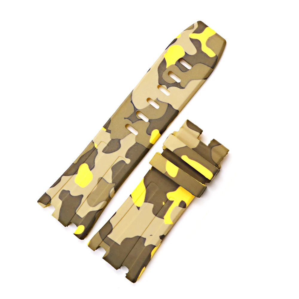 Rolamy 28mm Wholesale Camo Waterproof Silicone Rubber Replacement Wrist Watch Band Strap Belt With Buckle