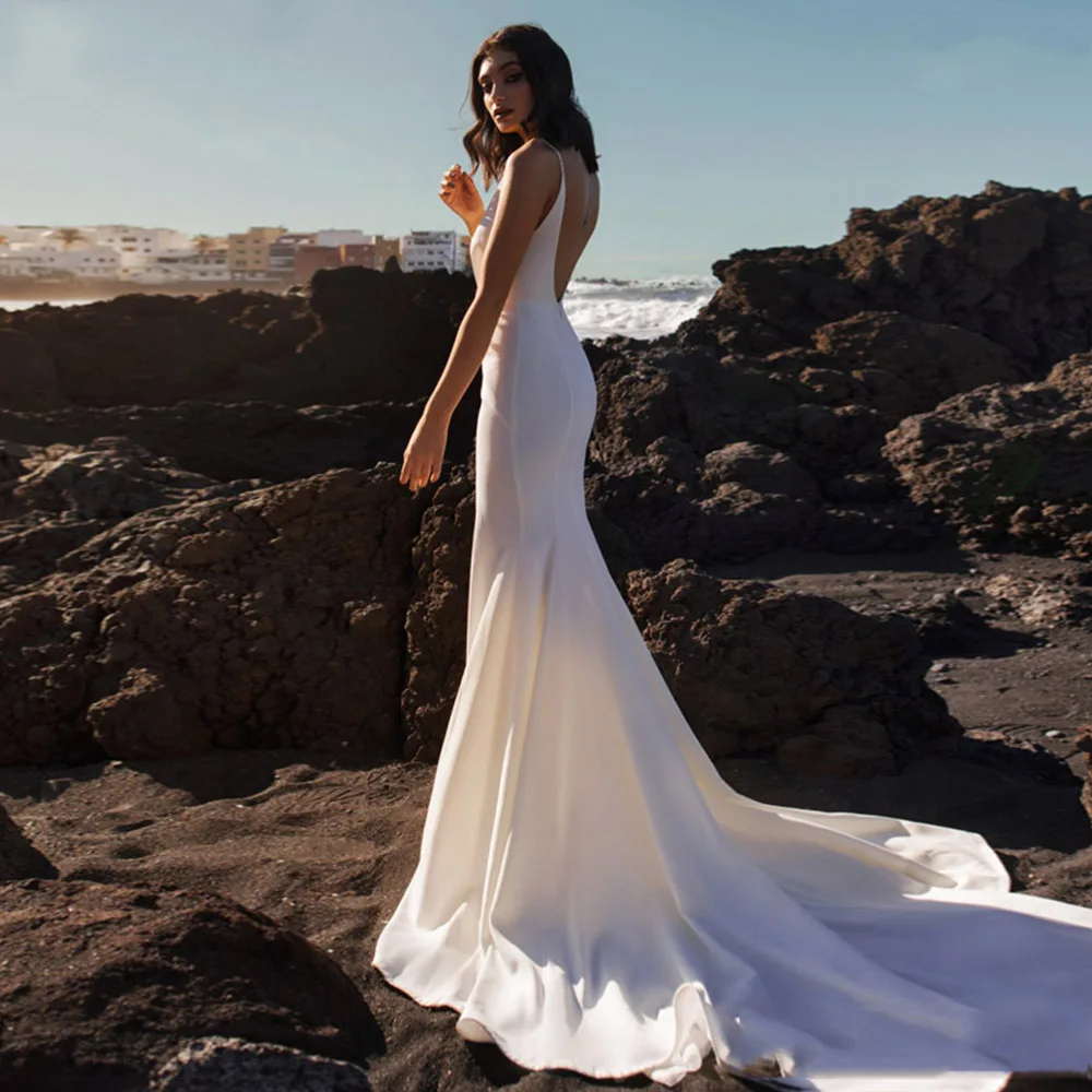 Vestido de Noiva сирен Белый сатин сексуальное вечернее платье из шифона русалка