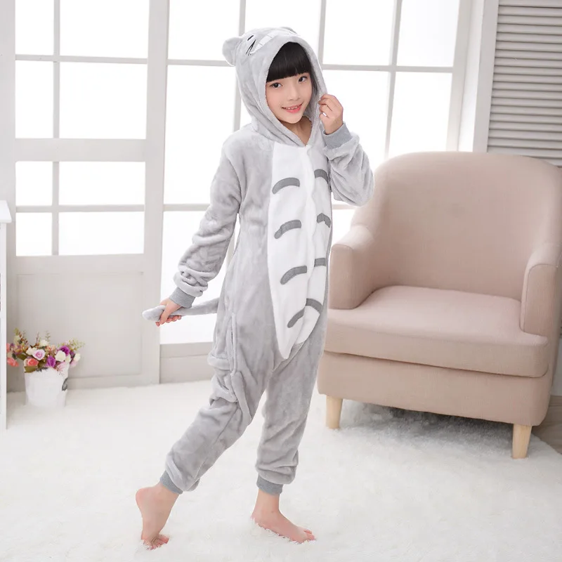 Totoro EOICIOI кигуруми Животное Единорог Стежка Пегас Пикачу Пижама Фланель с капюшоном Дети Пижамы Мультфильм Косплей Дети Пижамы Onesies пикачу одежда домашняя одежда детские пижамы для девочки - Цвет: Totoro