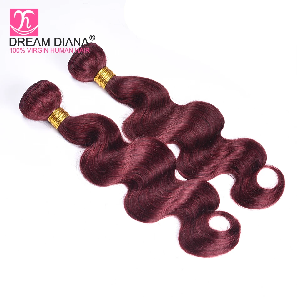 DreamDiana цвет 99j пучки волос средства ухода за кожей волна Красное вино ткань Remy