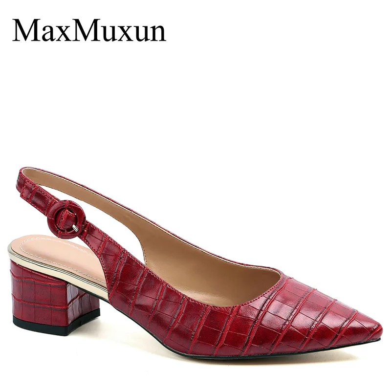 MaxMuxun Женщины Sexy Slingback острым носом туфли на высоком каблуке Блестящий каблук