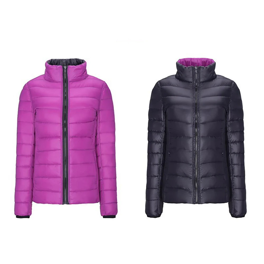PurpleBlack 5XL 6XL зимняя двухцветная Женская ветрозащитная теплая легкая пуховая куртка размера плюс, Повседневная тонкая теплая парка - Цвет: PurpleBlack