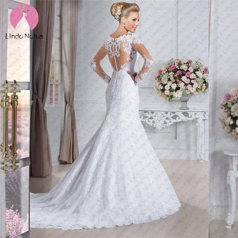 Casamento/сексуальные свадебные платья с v-образным вырезом и длинными рукавами