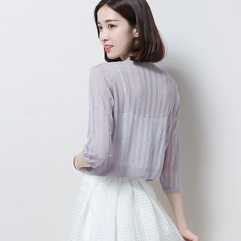 Женский летний льняной трикотажный кардиган тонкое вязаное пальто элегантная