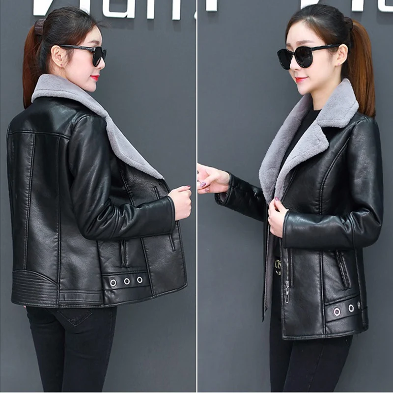 Женская кожаная куртка зимнее пальто из искусственной кожи короткая верхняя