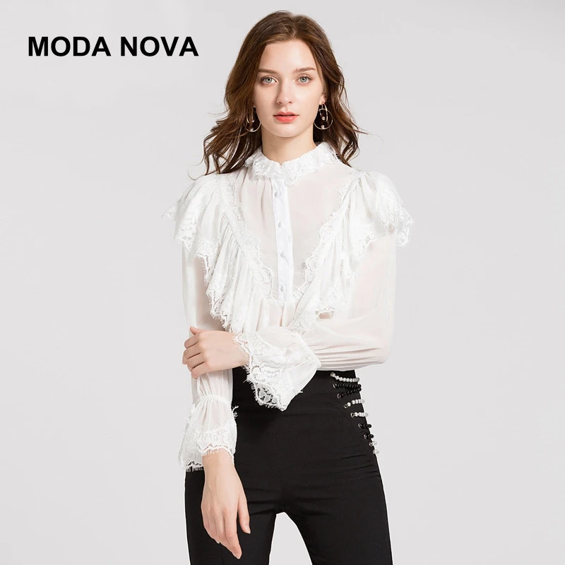 MODA NOVA Дизайнер Повседневная Элегантная блузка для женщин Винтаж оборками