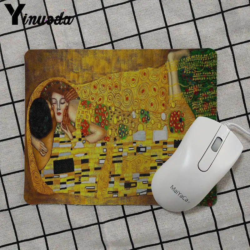 No Lock Edge18x22cm Yinuoda Поцелуй Густава Климта художественная живопись резиновая мышь прочный Настольный коврик для мыши резиновый ПК компьютерный игровой коврик для мыши Настольный коврик - Цвет: No Lock Edge18x22cm