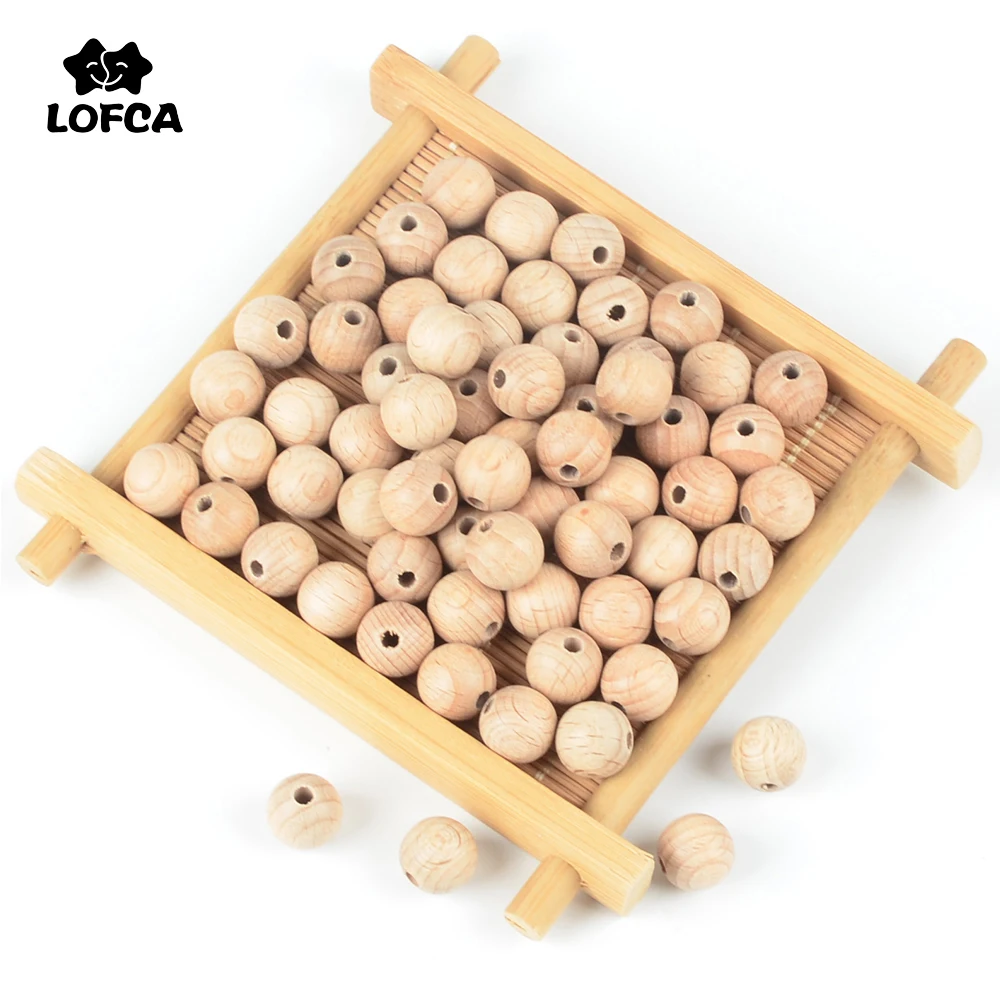 LOFCA 10pcs/lot Wooden Beads  Baby Teether Beads Toy BPA FREE Safe Food Grade Baby Natural Color DIY Jewelry Making ewelry Make