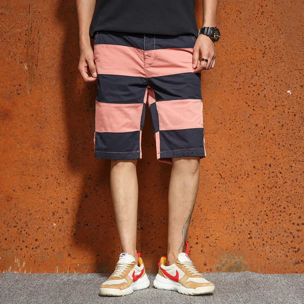 

New Men's Casual Shorts Hot Sale Summer Men Fashion Stripe Squad Match Calf-Length Wear Bermuda High Quality Trousers F67
