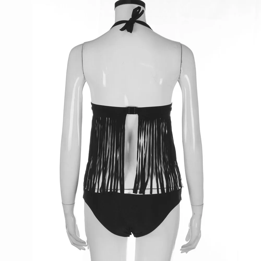 Biquinis Feminino,, черный купальник с кисточками, женский, элегантный, сексуальный, глубокий v-образный вырез, микро бикини, пуш-ап, женский бикини, стринги# JO