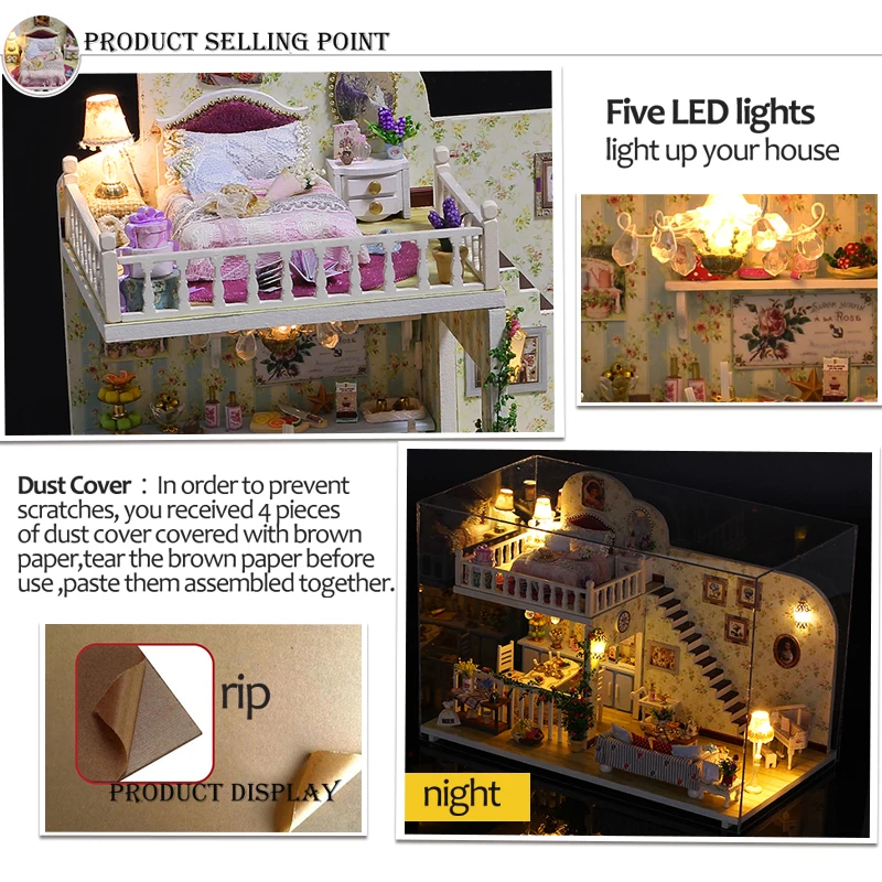 

DIY Doll House Wooden Doll Houses Miniature Dollhouse Furniture Kit with Led Toys for Children Birthday Gift