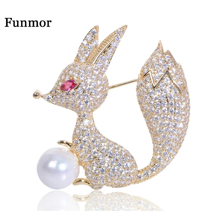 FUNMOR яркая полностью циркониевая брошь Лисичка штифт пальто значок на свитер