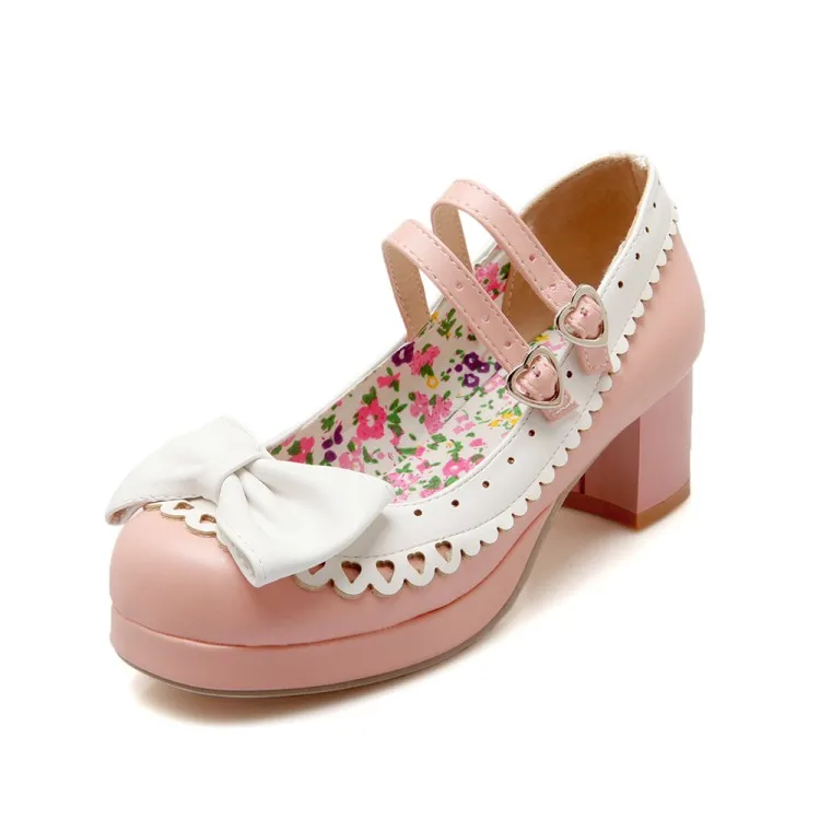 

Sweet Princess Party Shoes Solid Leather Women Pumps Cosplay Rabbit Thick Heels Buckle Straps Platform Lolita Cosplay Shoes