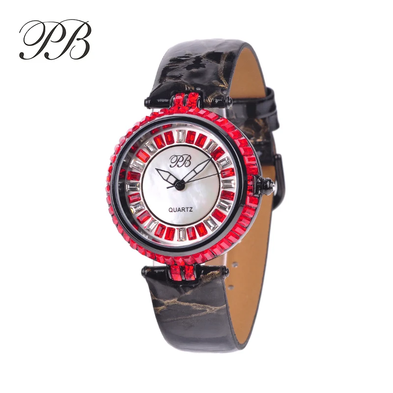 HL538TC Princess Butterfly clock Марка Мода Красочные Красный Кристалл Женские Часы Водонепроницаемый Небольшой Роскошный Кожаный Ремешок Кварцевые часы наручные - Цвет: HL538TC