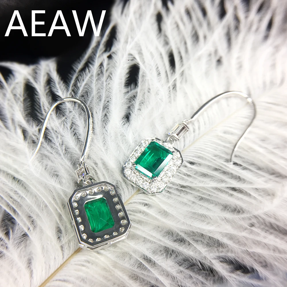 Серьги AEAW из белого золота 14K 4ctw AAA выращенные в лаборатории колумбийский изумруд
