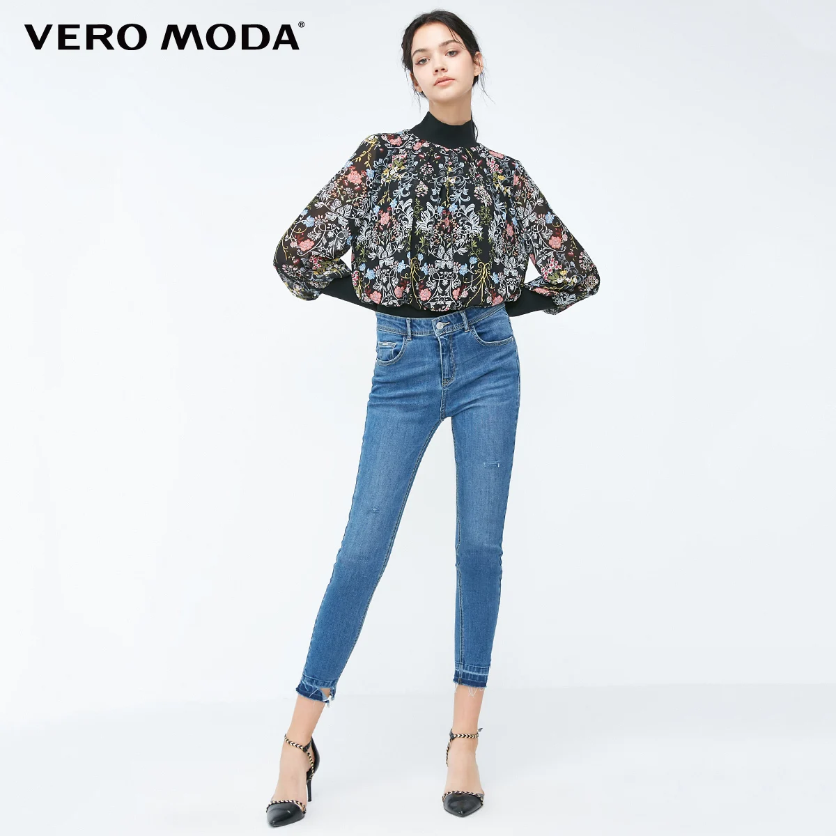 Vero Moda новые женские сплайсированные цветочные печати плиссированные с длинными рукавами Шифоновые Топы | 318351501