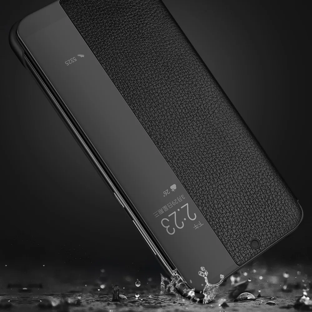 Роскошный флип чехол Folio Wake up Sleep для Huawei Mate 20 Lite из натуральной кожи с окошком Maimang
