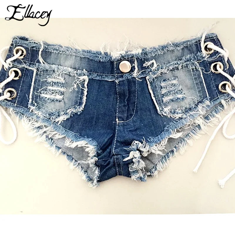 Женские сексуальные джинсовые шорты на шнуровке пляжные Мини-шорты с низкой