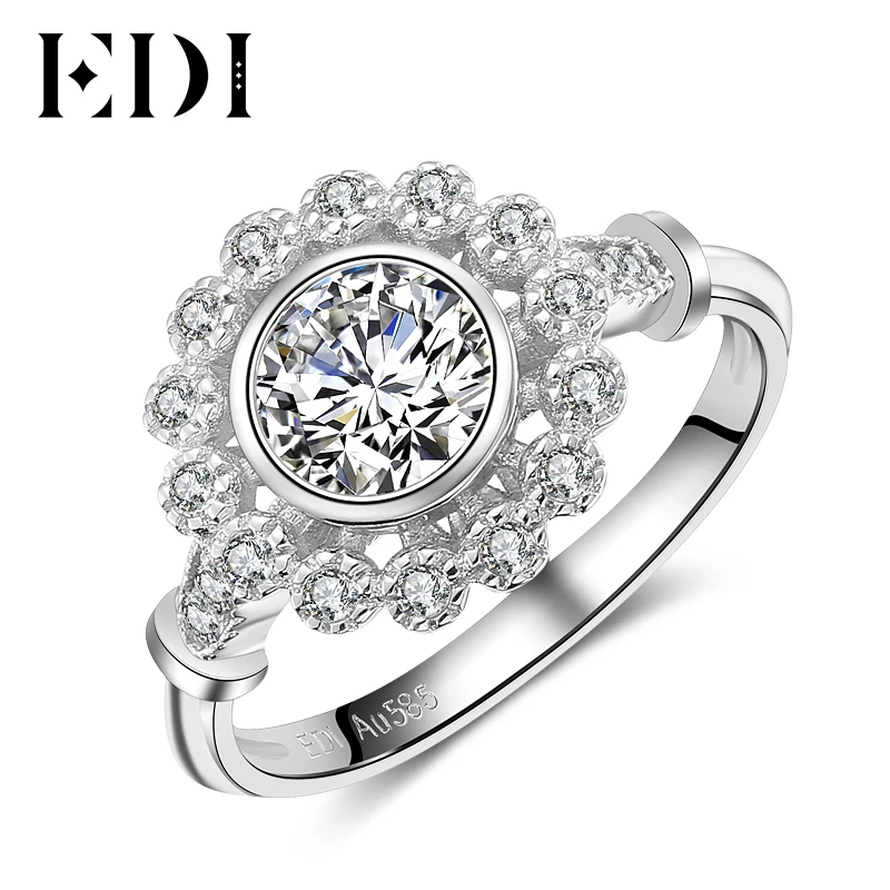 EDI Мода 100% натуральная 0.8ct moissanites кольцо с бриллиантом 14 К 585 Белое золото Свадьба