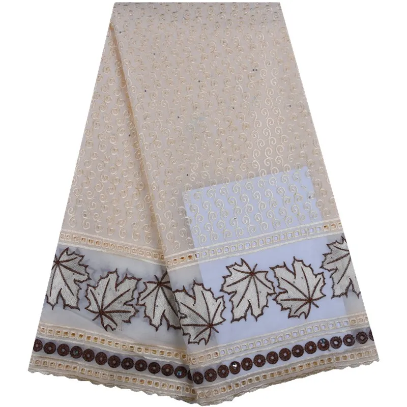 Бежевая африканская вуаль кружевная ткань 2019 высококачественное хлопковое