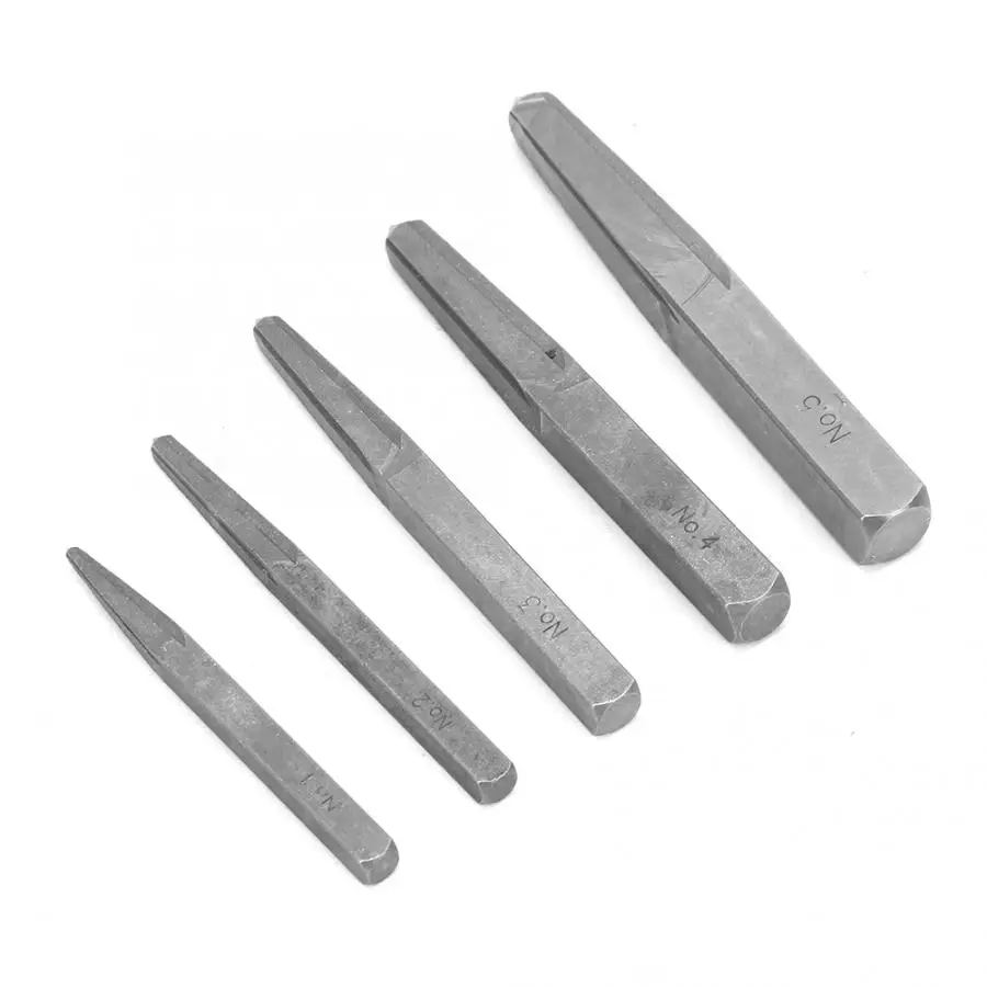 5pcs Screw Extractor Broken Damaged Bolt Easy Out Removal Tool Square Type Carbon Steel for Studs Bolts Household Electrician |